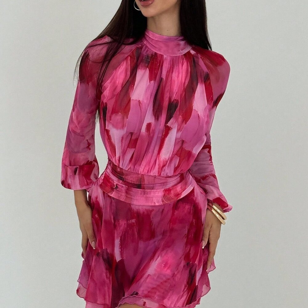 Purple Casual Women's Romantic Long Sleeve Tie Dye Dress - Picture 4 of 7